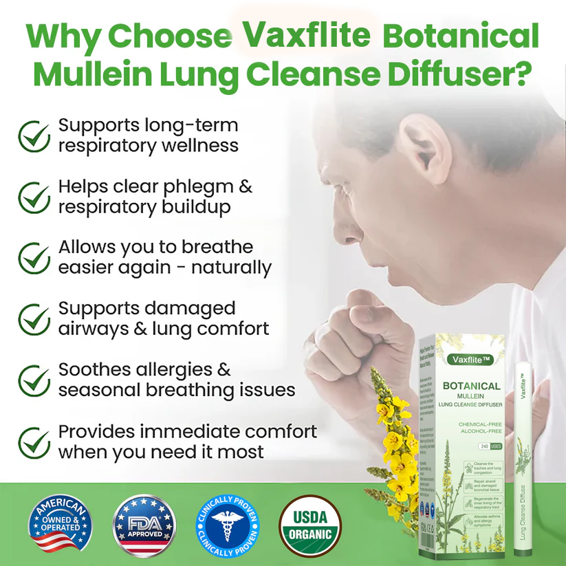 đâ
US Owned and OperatedďźVaxflite⢠Botanical Mullein Lung Cleanse Diffuser(đŤCough, wheezing, shortness of breath, sputum, stuffy nose, bronchitis, bronchitis, allergy symptoms, lung discomfortđ)